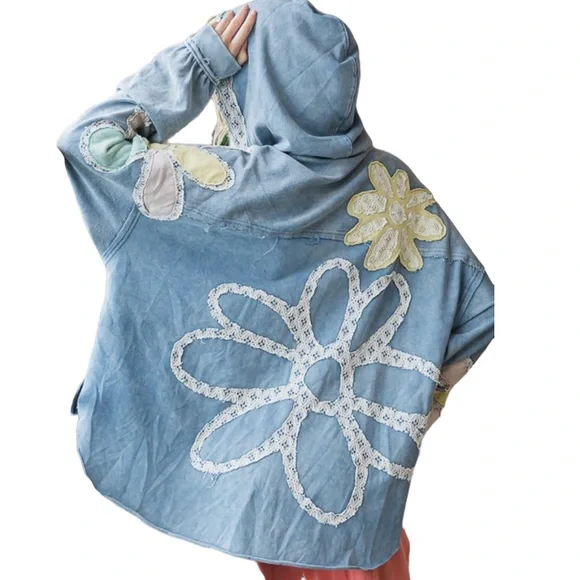 Women's Blue Floral Hoodie - Picture 4 of 7